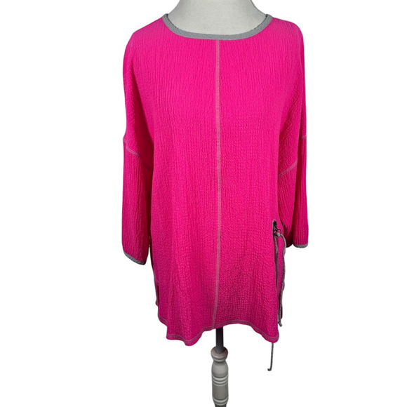 IC by Connie K Tops - IC by Connie K Pink Crinkle Tunic Top Side Pocket Artsy Lagenlook size XL
